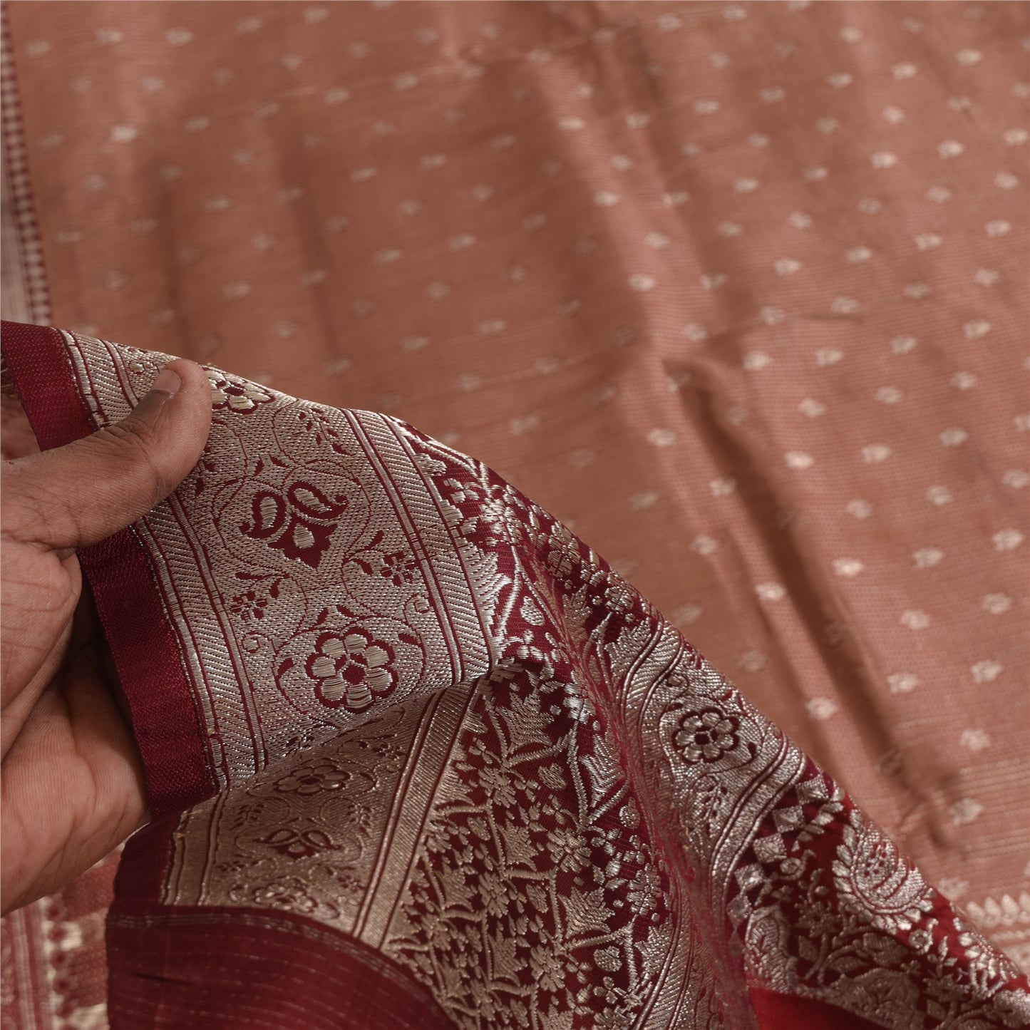 Sanskriti Vintage Peach Sarees Pure Silk Brocade/Banarasi Woven Sari 5yd Fabric