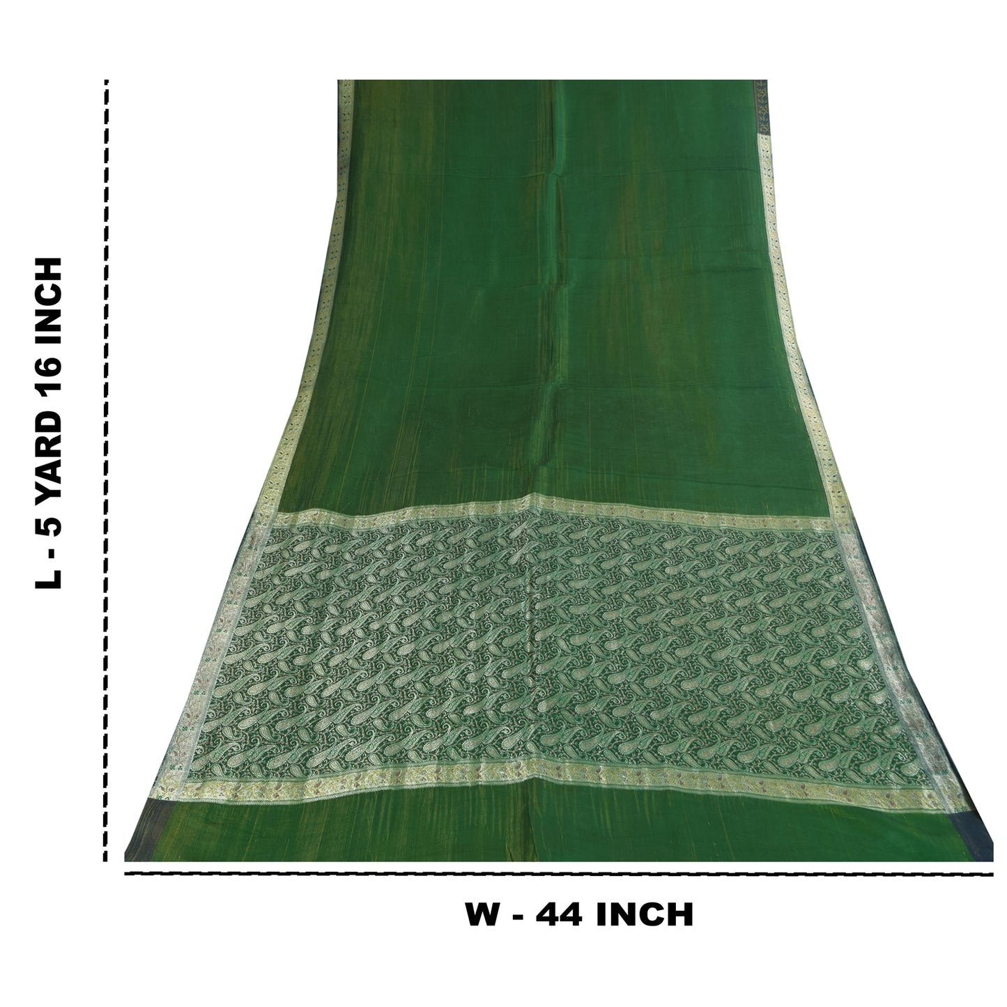 Sanskriti Vintage Green Sarees Pure Silk Woven Brocade Banarasi Sari 5+yd Sustainable Fabric