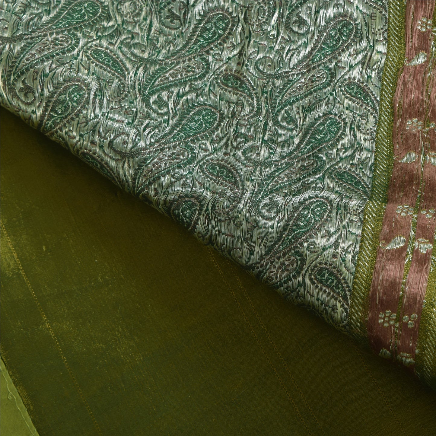 Sanskriti Vintage Green Sarees Pure Silk Woven Brocade Banarasi Sari 5+yd Sustainable Fabric