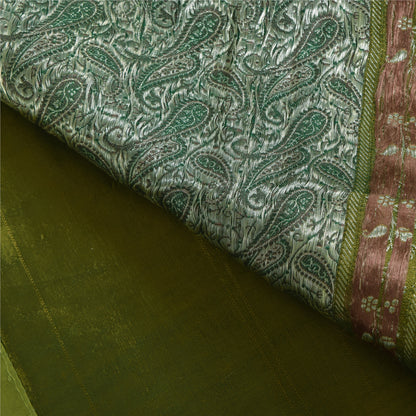 Sanskriti Vintage Green Sarees Pure Silk Woven Brocade Banarasi Sari 5+yd Sustainable Fabric