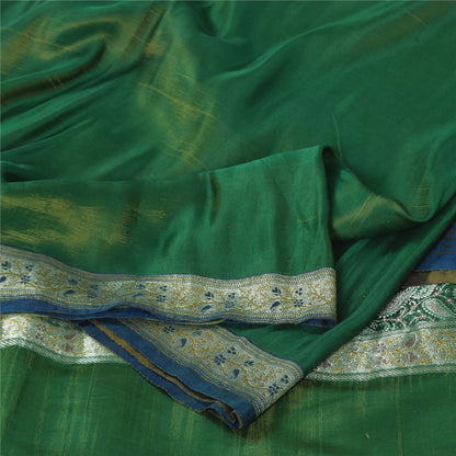 Sanskriti Vintage Green Sarees Pure Silk Woven Brocade Banarasi Sari 5+yd Sustainable Fabric
