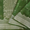 Sanskriti Vintage Green Sarees Pure Satin Silk Brocade Woven Sari Craft Sustainable Fabric