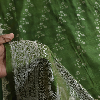 Sanskriti Vintage Green Sarees Pure Satin Silk Brocade Woven Sari Craft Sustainable Fabric