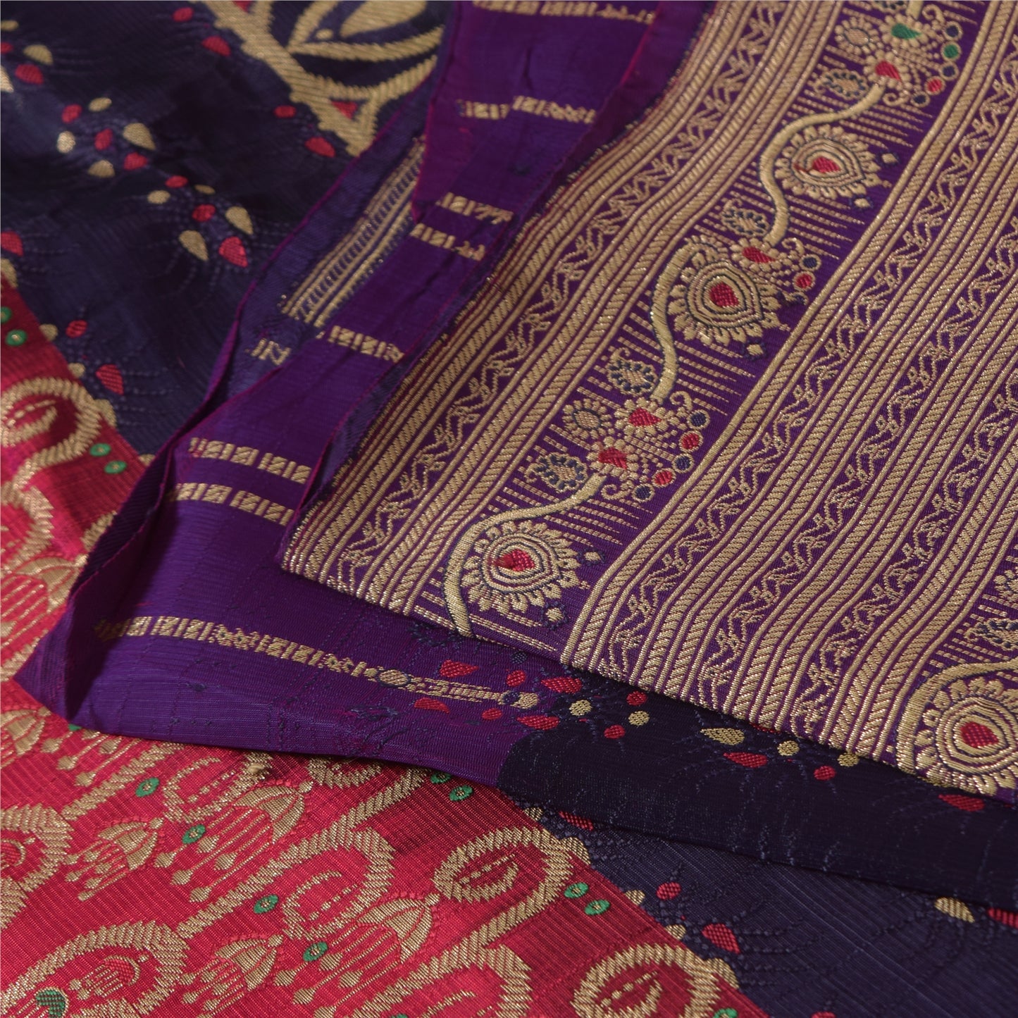 Sanskriti Vintage Blue Sarees Pure Satin Silk Woven Brocade Sari Craft Sustainable Fabric