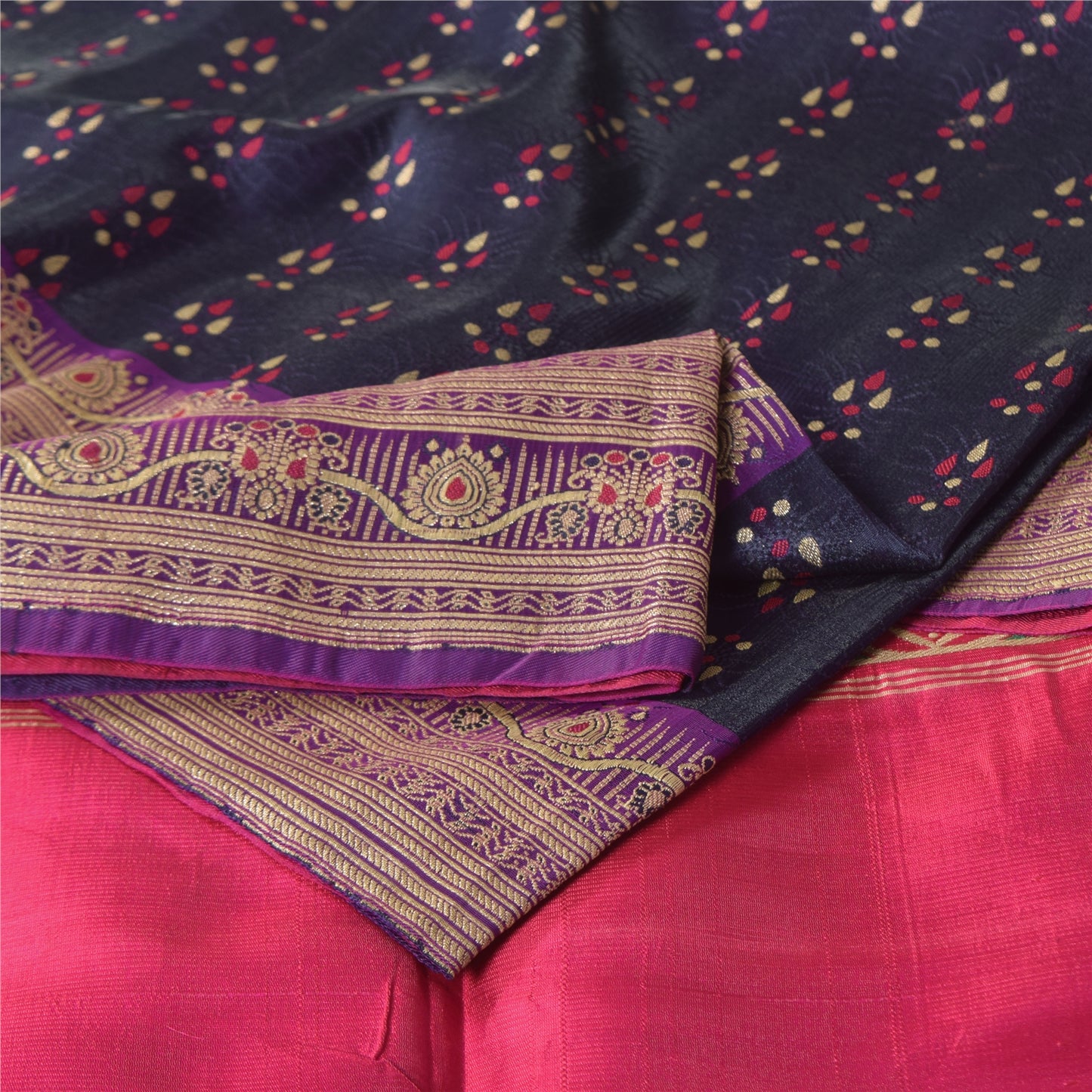 Sanskriti Vintage Blue Sarees Pure Satin Silk Woven Brocade Sari Craft Sustainable Fabric