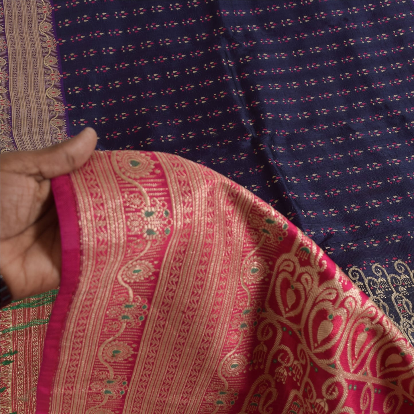 Sanskriti Vintage Blue Sarees Pure Satin Silk Woven Brocade Sari Craft Sustainable Fabric