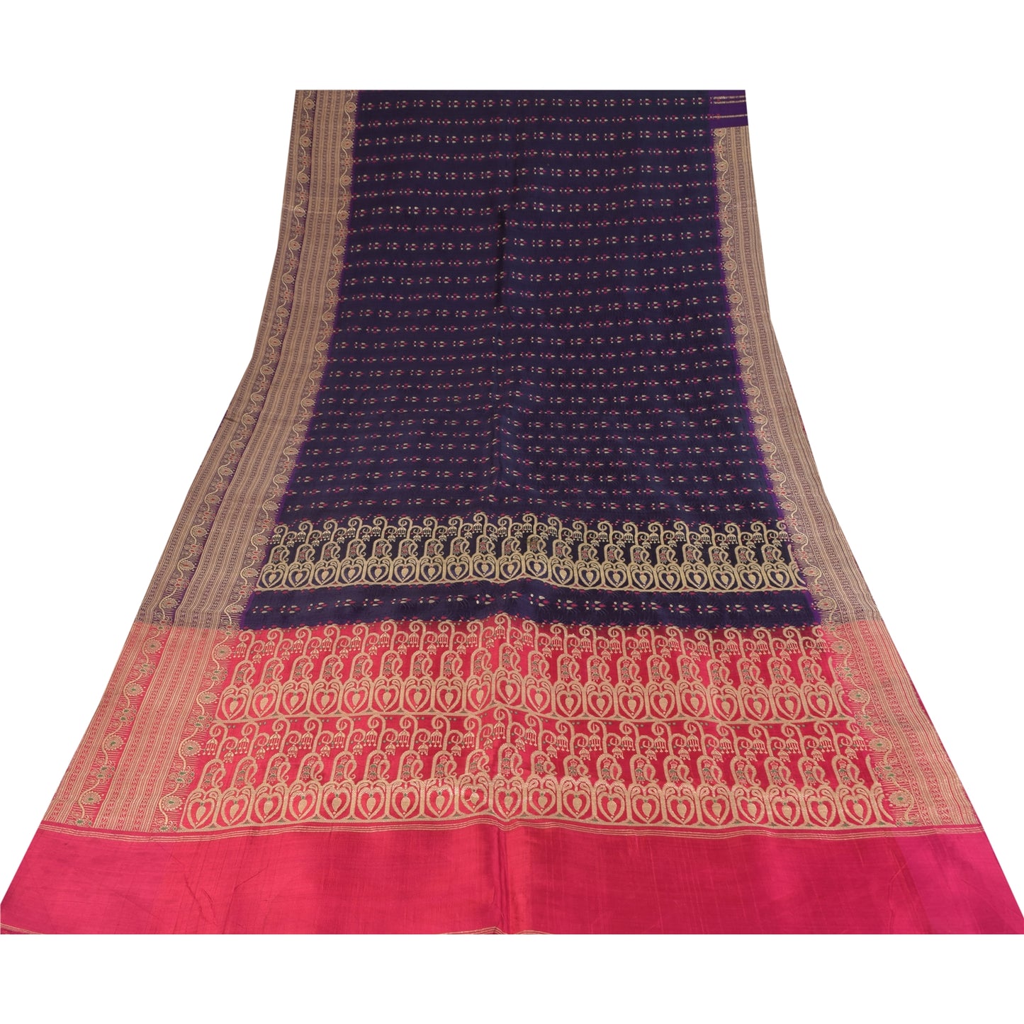 Sanskriti Vintage Blue Sarees Pure Satin Silk Woven Brocade Sari Craft Sustainable Fabric