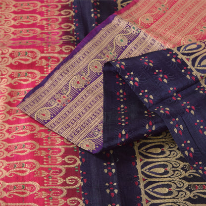 Sanskriti Vintage Blue Sarees Pure Satin Silk Woven Brocade Sari Craft Sustainable Fabric