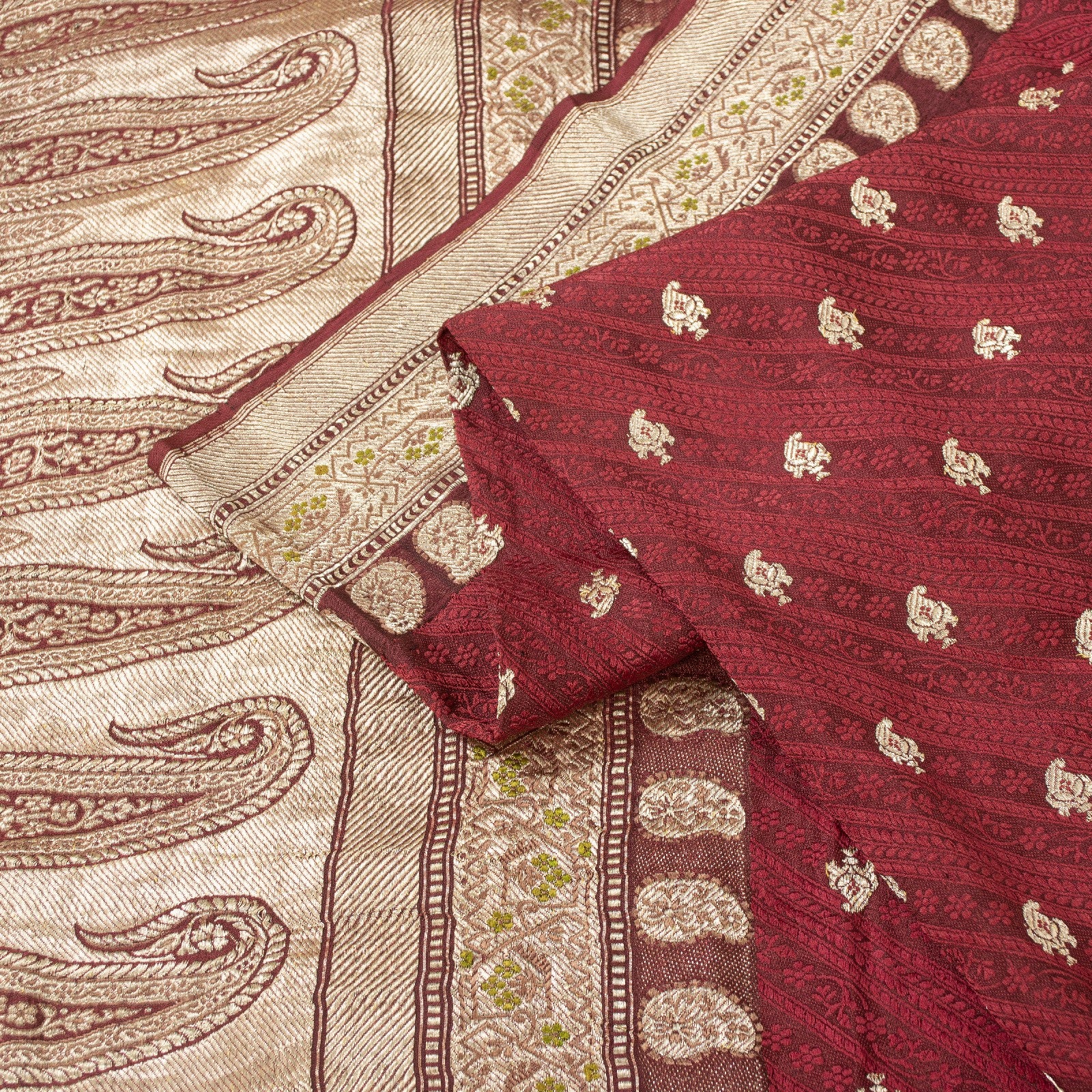 Sanskriti Vintage Red Sarees Pure Silk Zari Hand Woven Brocade Banarasi 5YD Sari