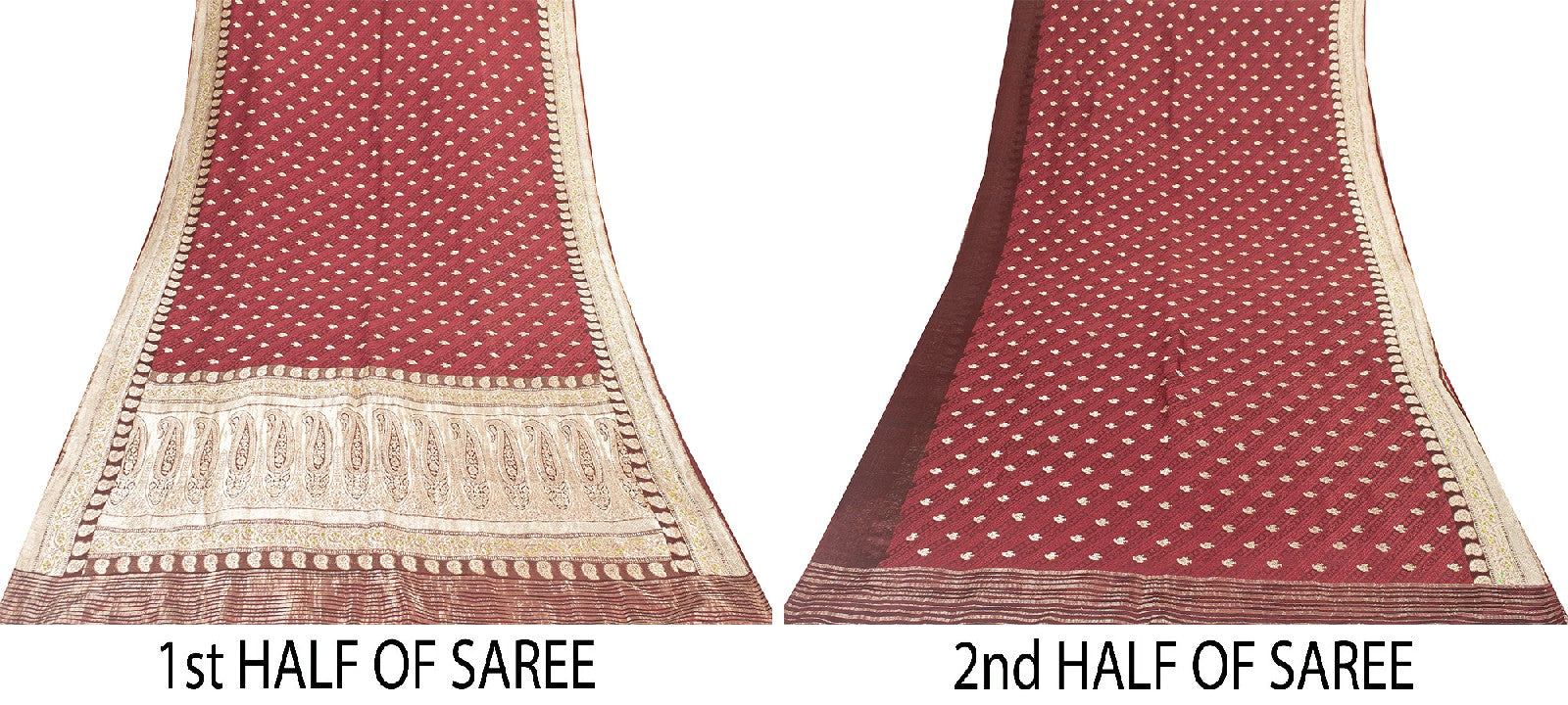 Sanskriti Vintage Red Sarees Pure Silk Zari Hand Woven Brocade Banarasi 5YD Sari