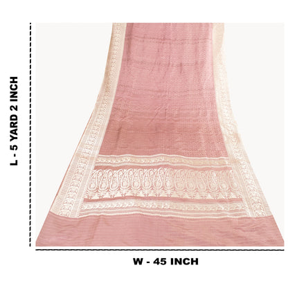 Sanskriti Vintage Sarees Banarasi Brocade Zari Woven Pure Satin Sari 5+yd Fabric