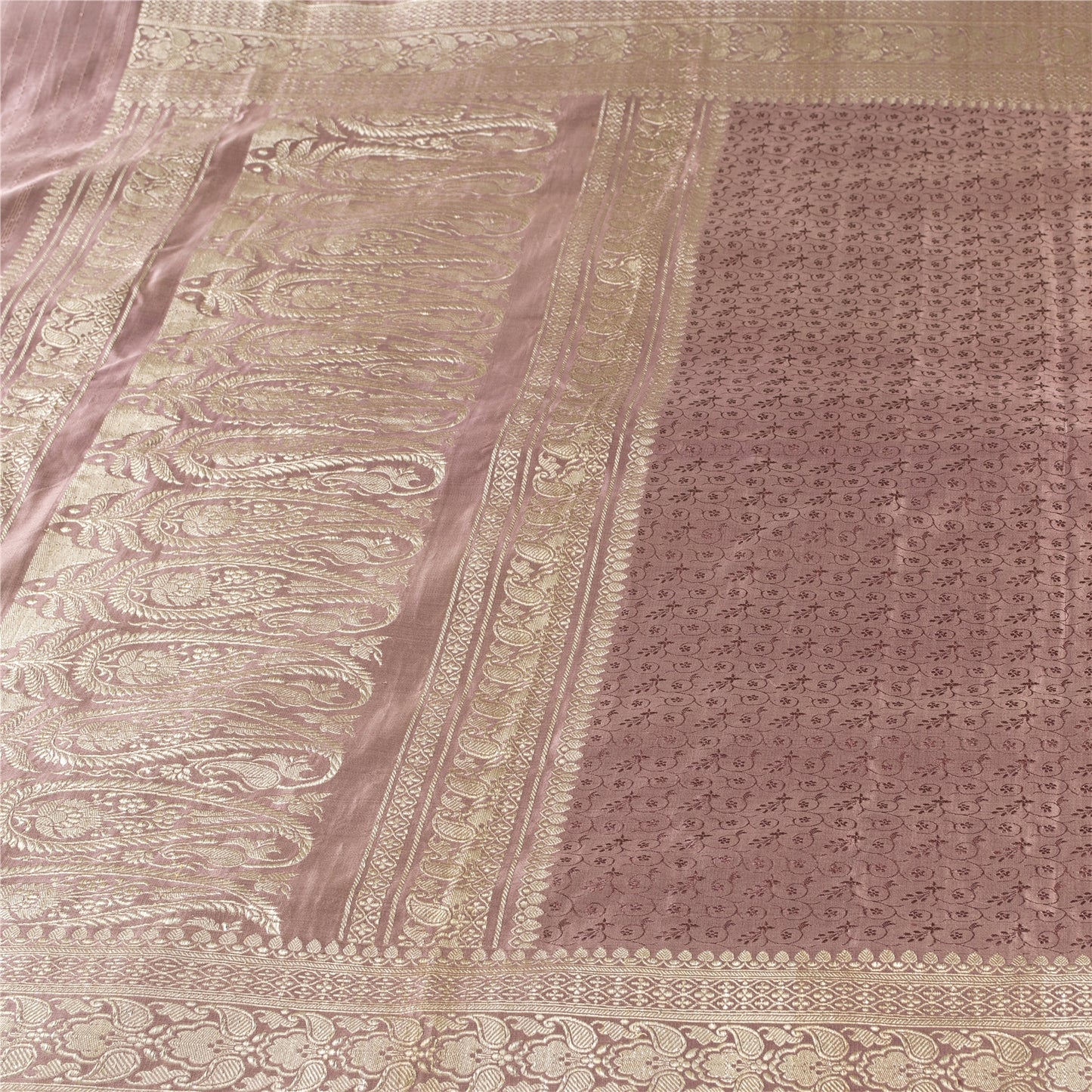 Sanskriti Vintage Sarees Banarasi Brocade Zari Woven Pure Satin Sari 5+yd Fabric