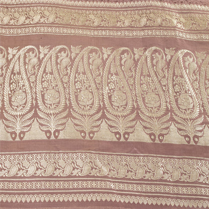 Sanskriti Vintage Sarees Banarasi Brocade Zari Woven Pure Satin Sari 5+yd Fabric