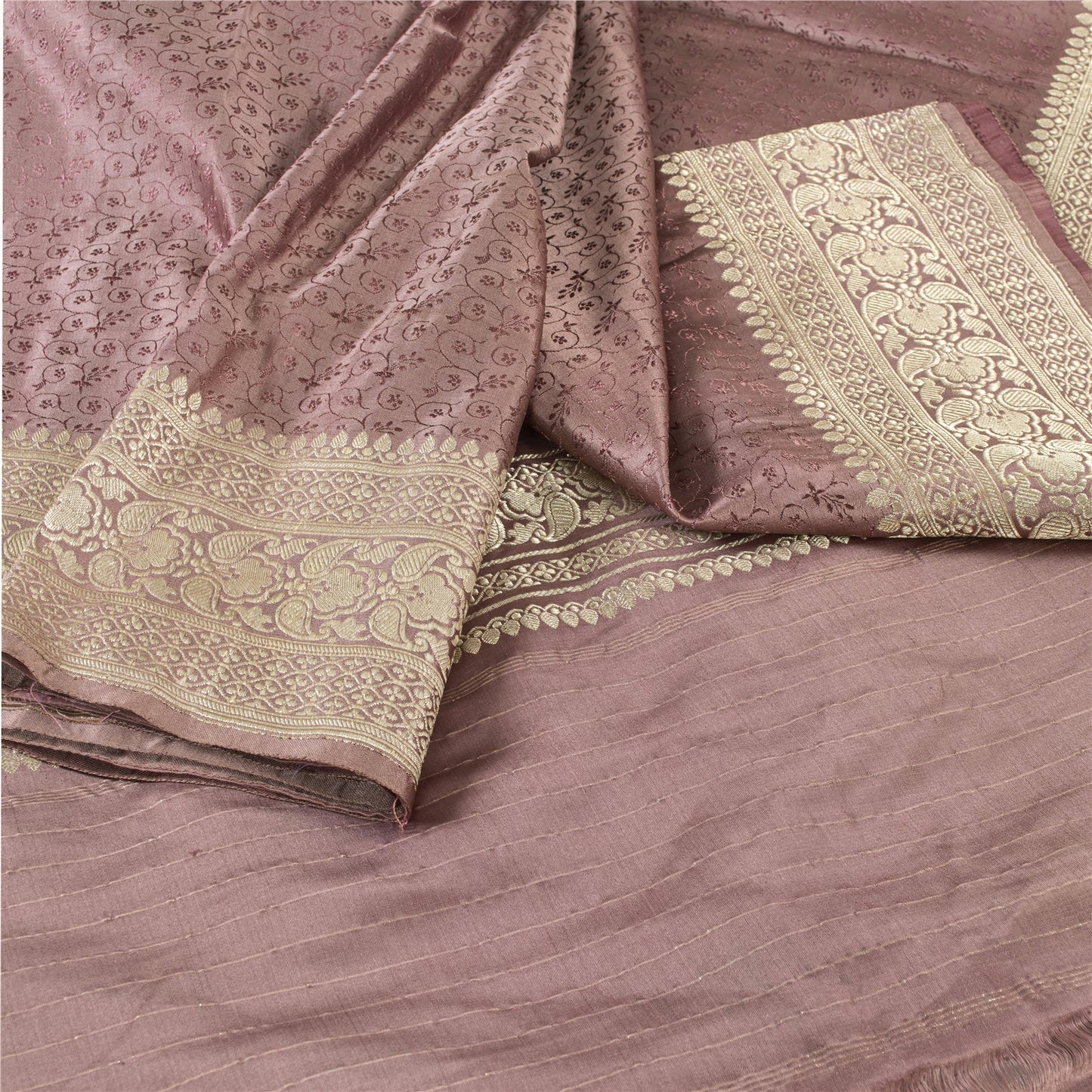 Sanskriti Vintage Sarees Banarasi Brocade Zari Woven Pure Satin Sari 5+yd Fabric