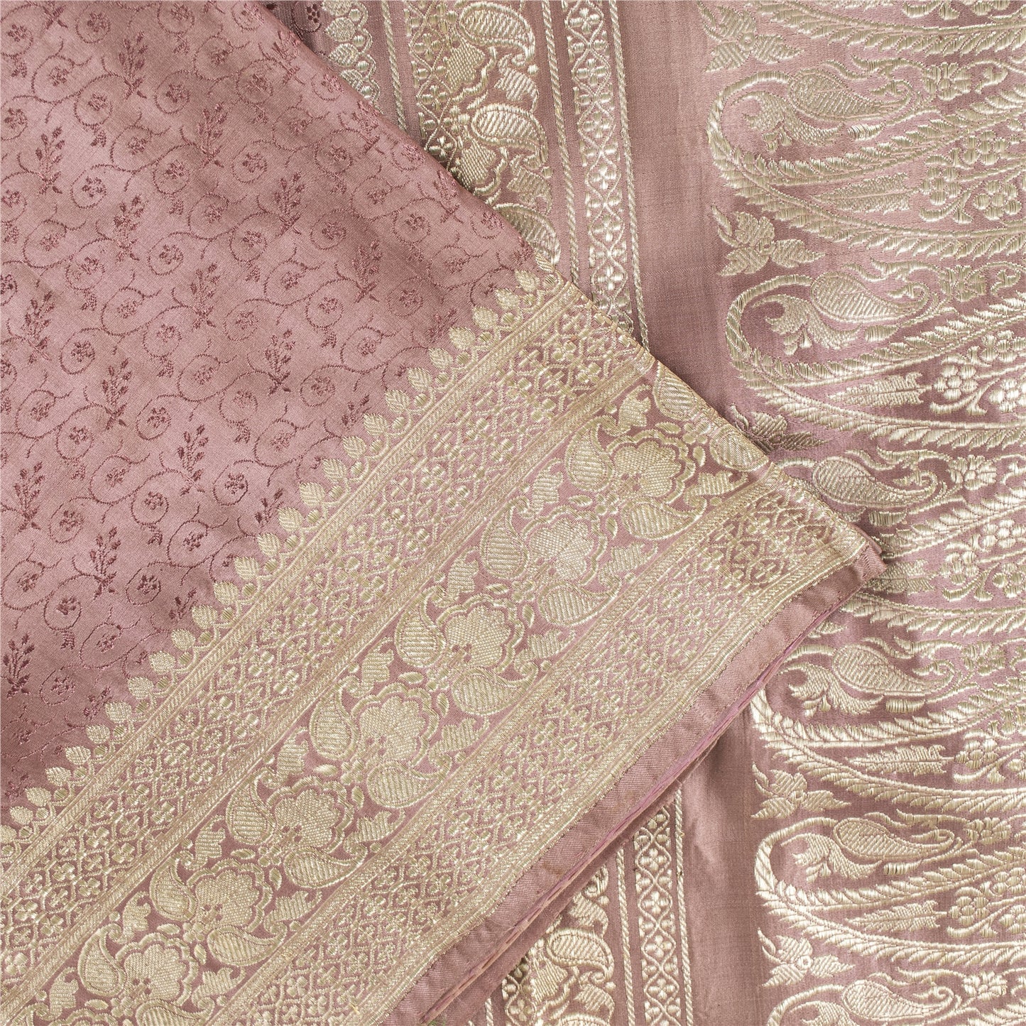 Sanskriti Vintage Sarees Banarasi Brocade Zari Woven Pure Satin Sari 5+yd Fabric