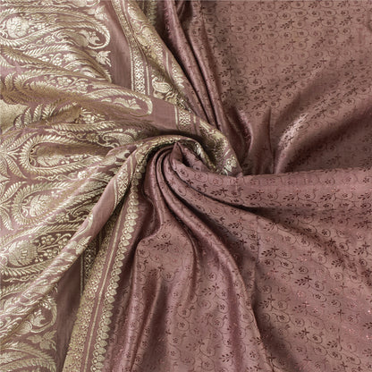 Sanskriti Vintage Sarees Banarasi Brocade Zari Woven Pure Satin Sari 5+yd Fabric
