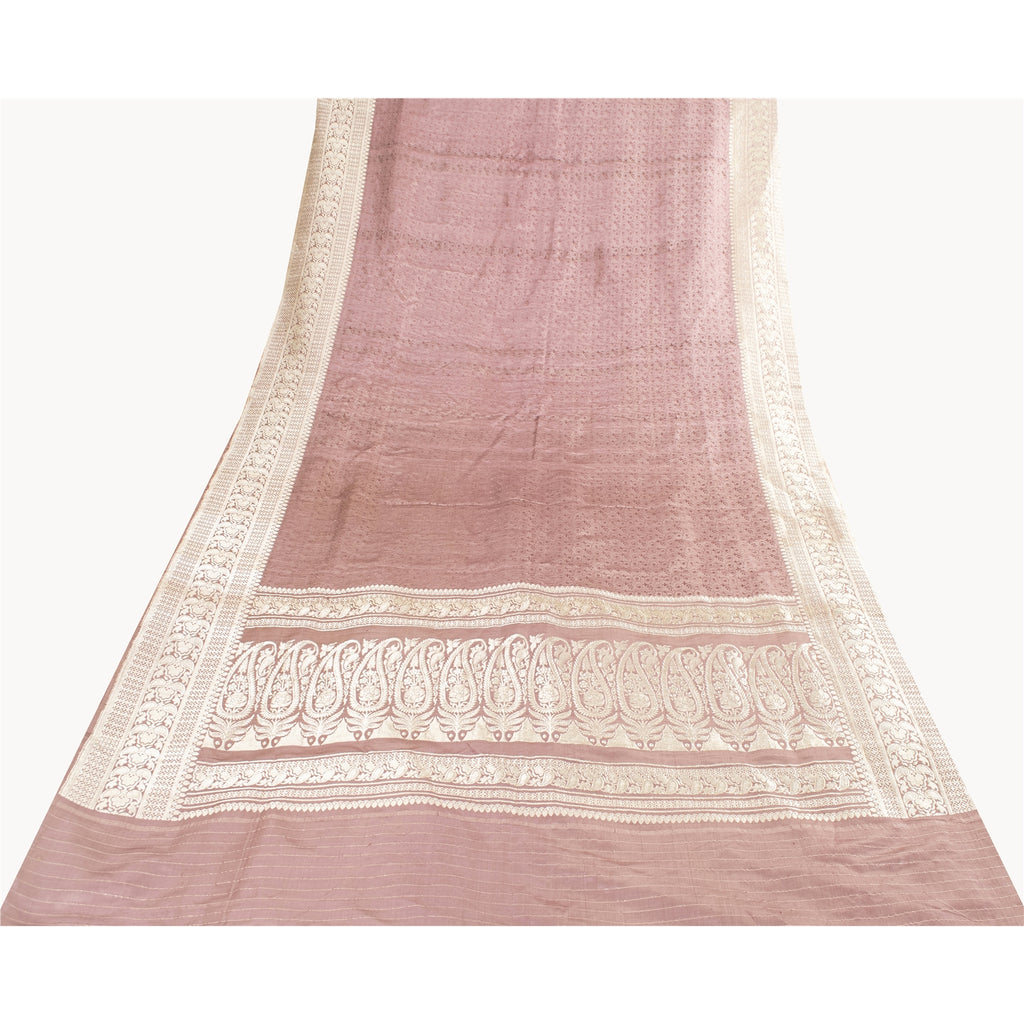 Sanskriti Vintage Sarees Banarasi Brocade Zari Woven Pure Satin Sari 5+yd Fabric