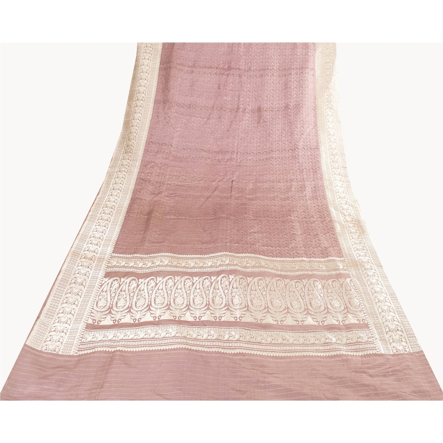 Sanskriti Vintage Sarees Banarasi Brocade Zari Woven Pure Satin Sari 5+yd Fabric