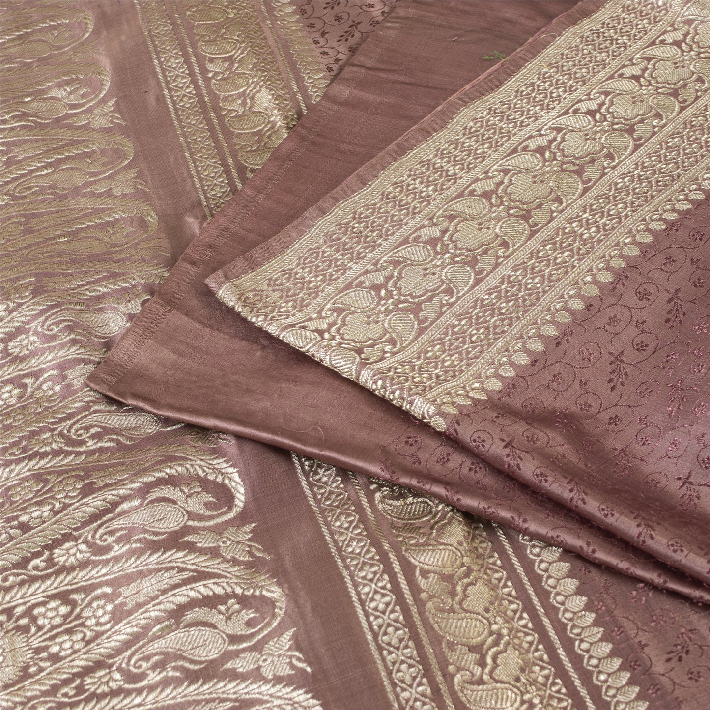 Sanskriti Vintage Sarees Banarasi Brocade Zari Woven Pure Satin Sari 5+yd Fabric