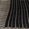 Sanskriti Vintage Sarees Black Banarasi Brocade ZariWoven Pure Satin Sari Fabric