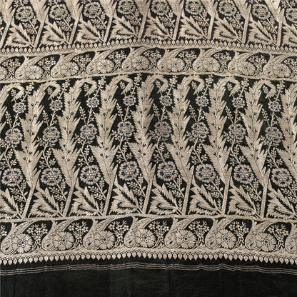Sanskriti Vintage Sarees Black Banarasi Brocade ZariWoven Pure Satin Sari Fabric