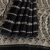 Sanskriti Vintage Sarees Black Banarasi Brocade ZariWoven Pure Satin Sari Fabric