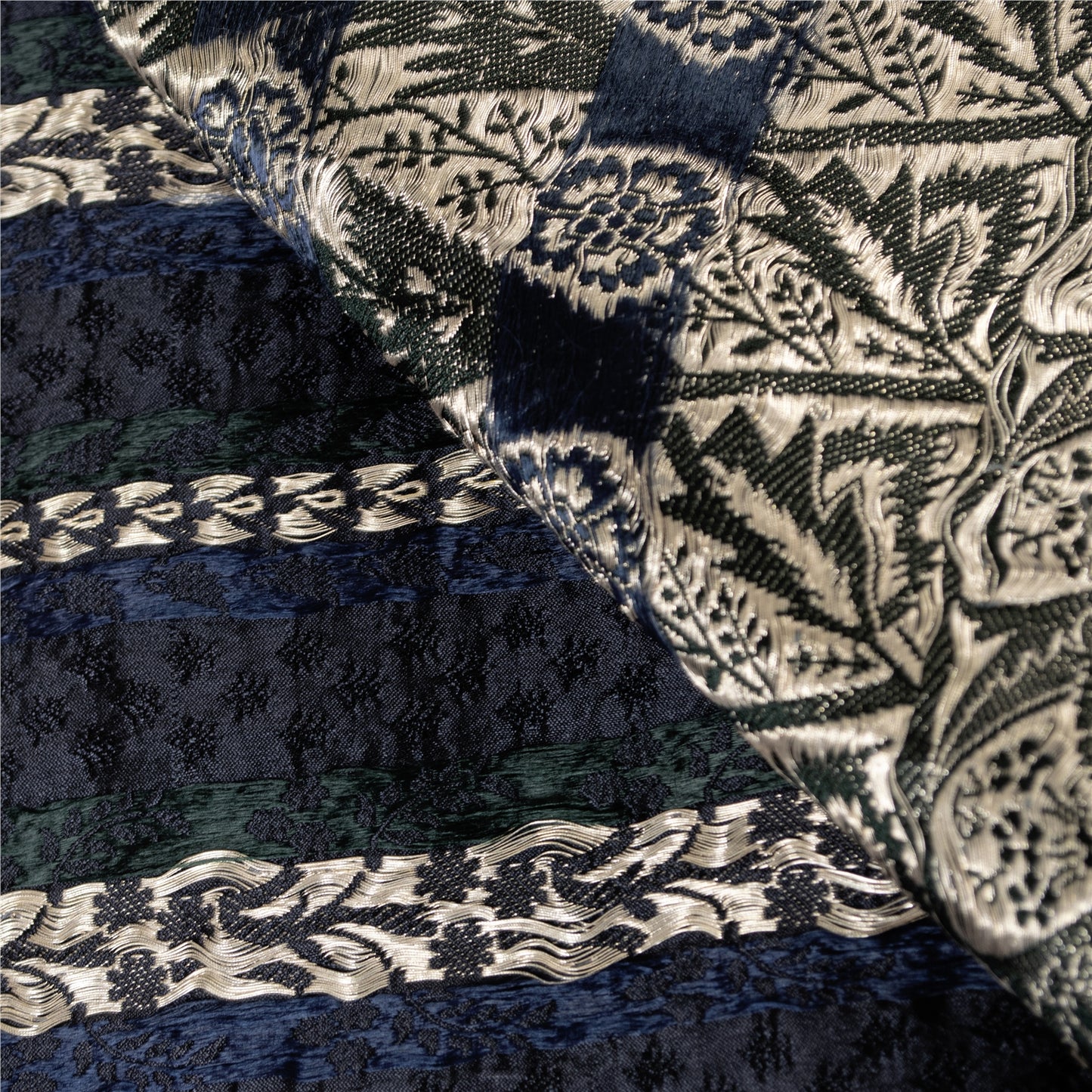 Sanskriti Vintage Sarees Black Banarasi Brocade ZariWoven Pure Satin Sari Fabric