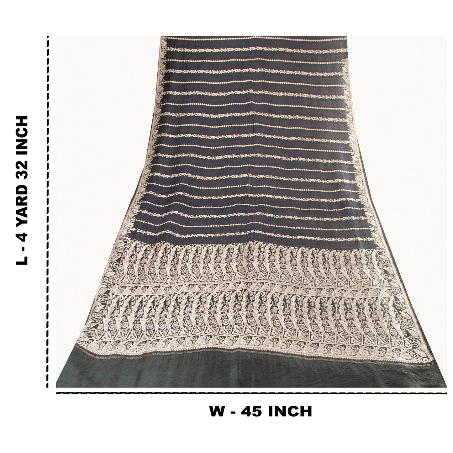 Sanskriti Vintage Sarees Black Banarasi Brocade ZariWoven Pure Satin Sari Fabric