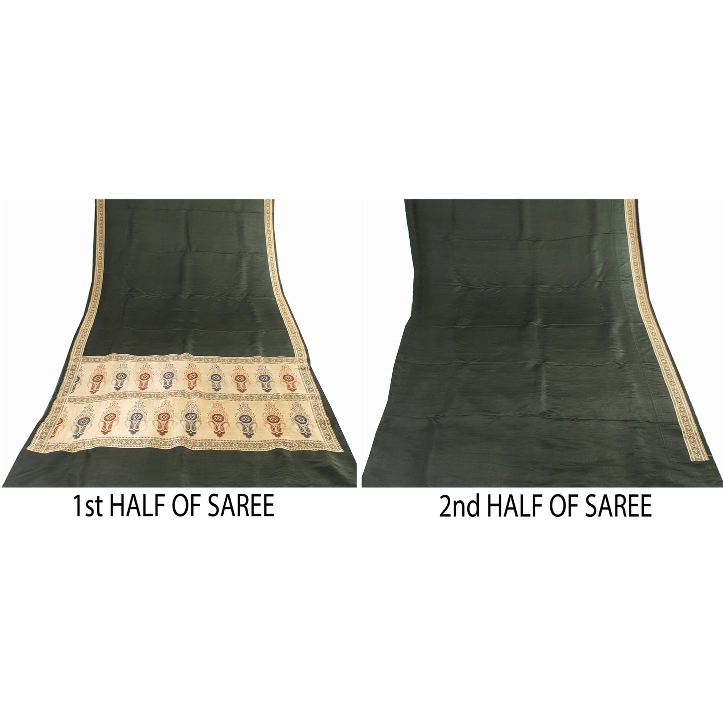 Sanskriti Vintage Sarees Black Banarasi Brocade Woven Pure Satin Sari 5+ydFabric