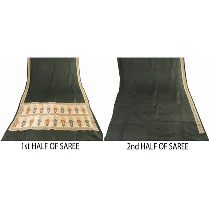 Sanskriti Vintage Sarees Black Banarasi Brocade Woven Pure Satin Sari 5+ydFabric