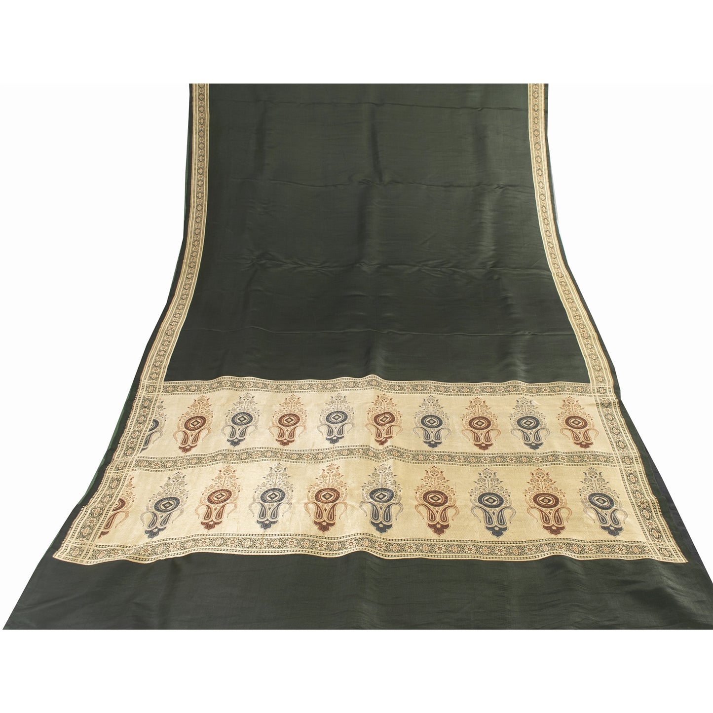 Sanskriti Vintage Sarees Black Banarasi Brocade Woven Pure Satin Sari 5+ydFabric