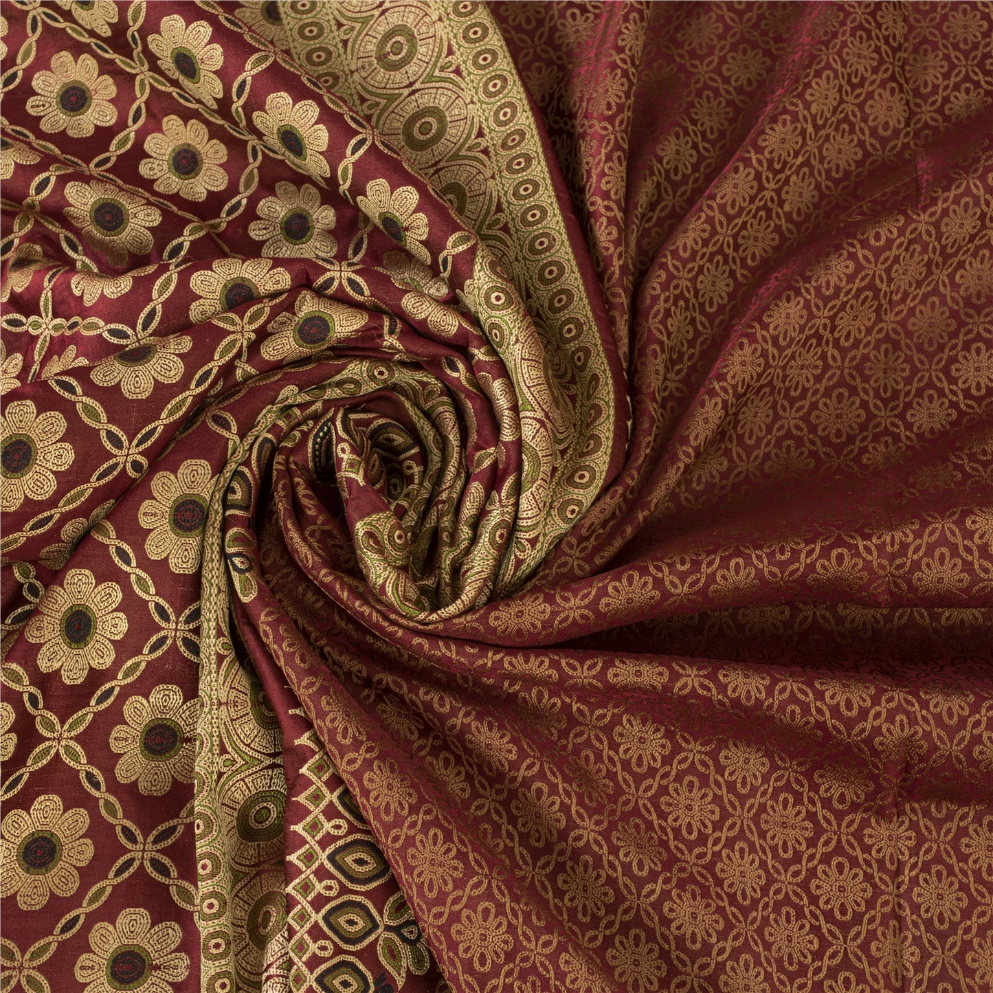 Sanskriti Vintage Sarees Red Banarasi Brocade Woven Pure Satin Sari 5+Yd Fabric