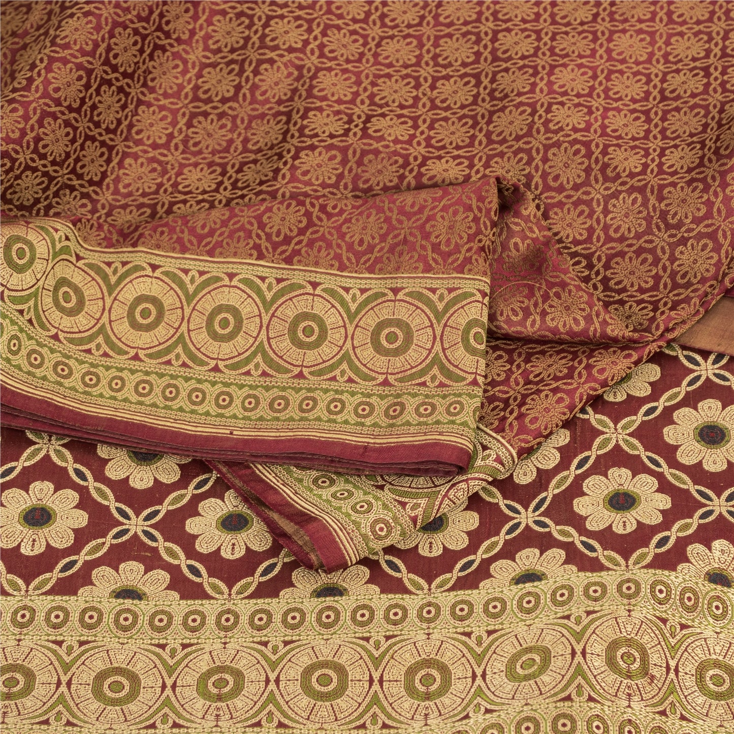 Sanskriti Vintage Sarees Red Banarasi Brocade Woven Pure Satin Sari 5+Yd Fabric