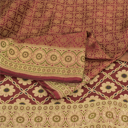 Sanskriti Vintage Sarees Red Banarasi Brocade Woven Pure Satin Sari 5+Yd Fabric