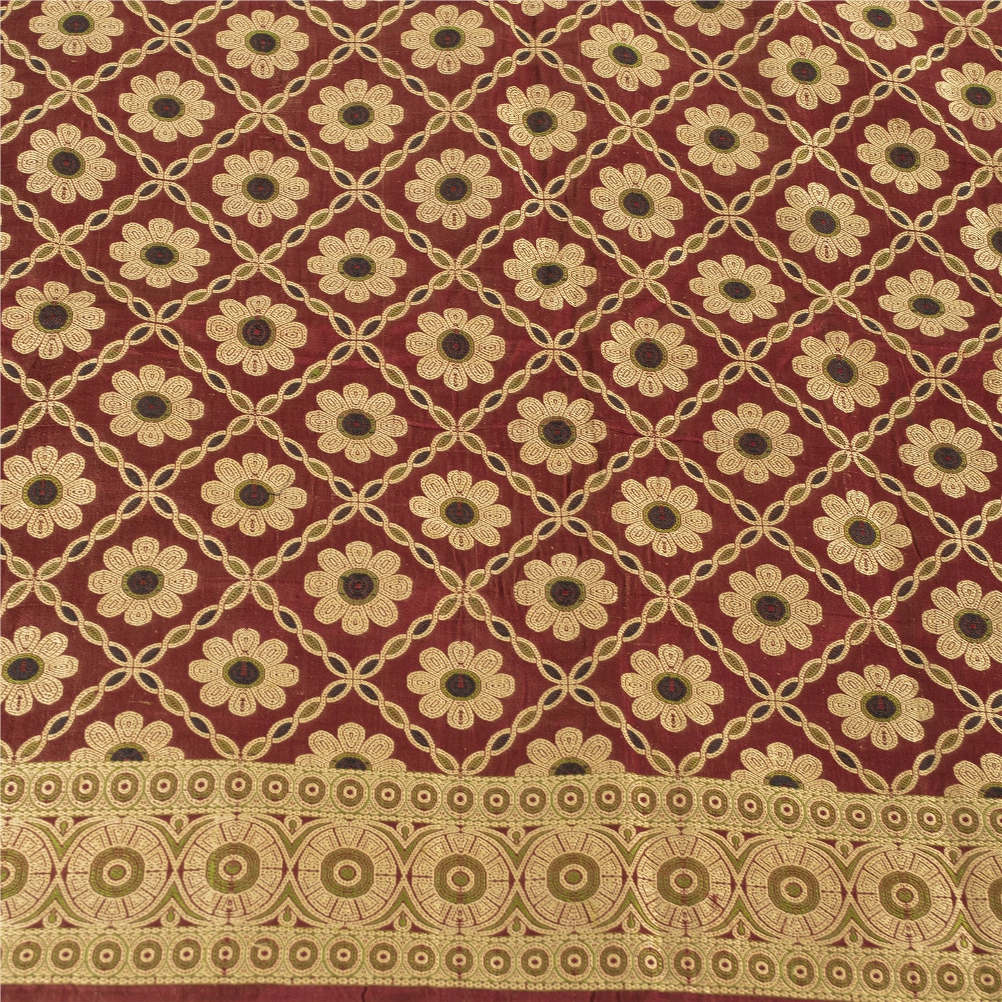 Sanskriti Vintage Sarees Red Banarasi Brocade Woven Pure Satin Sari 5+Yd Fabric