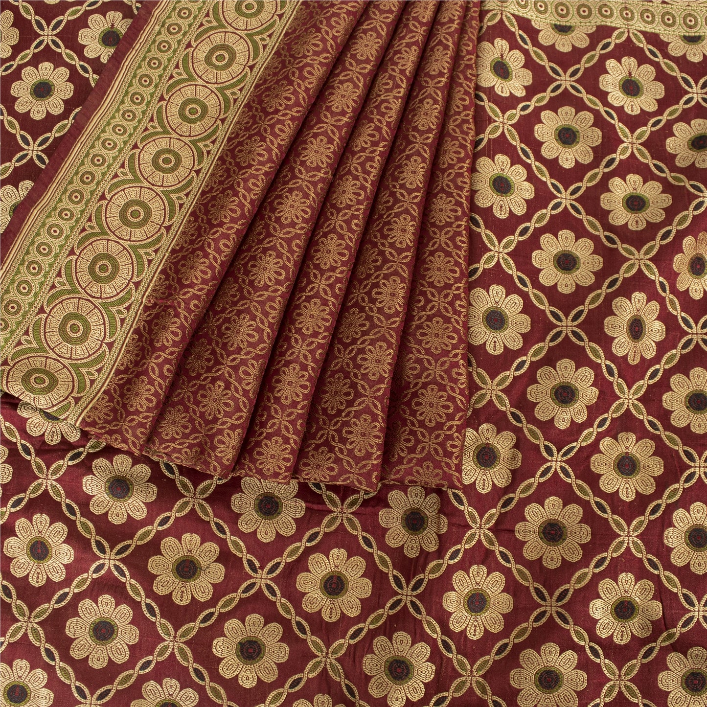 Sanskriti Vintage Sarees Red Banarasi Brocade Woven Pure Satin Sari 5+Yd Fabric