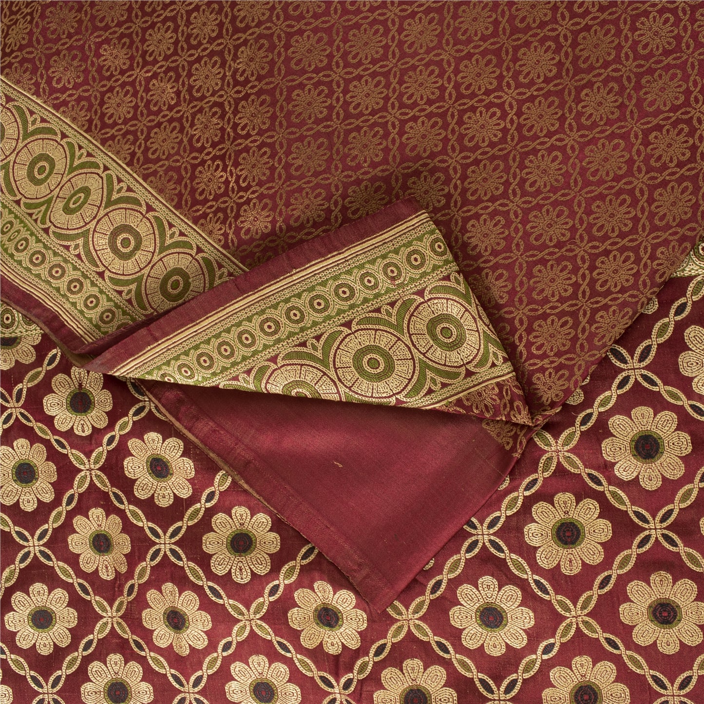 Sanskriti Vintage Sarees Red Banarasi Brocade Woven Pure Satin Sari 5+Yd Fabric