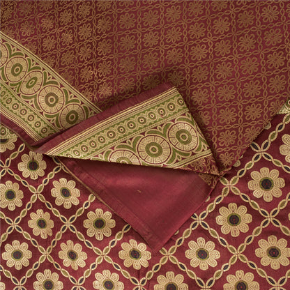 Sanskriti Vintage Sarees Red Banarasi Brocade Woven Pure Satin Sari 5+Yd Fabric