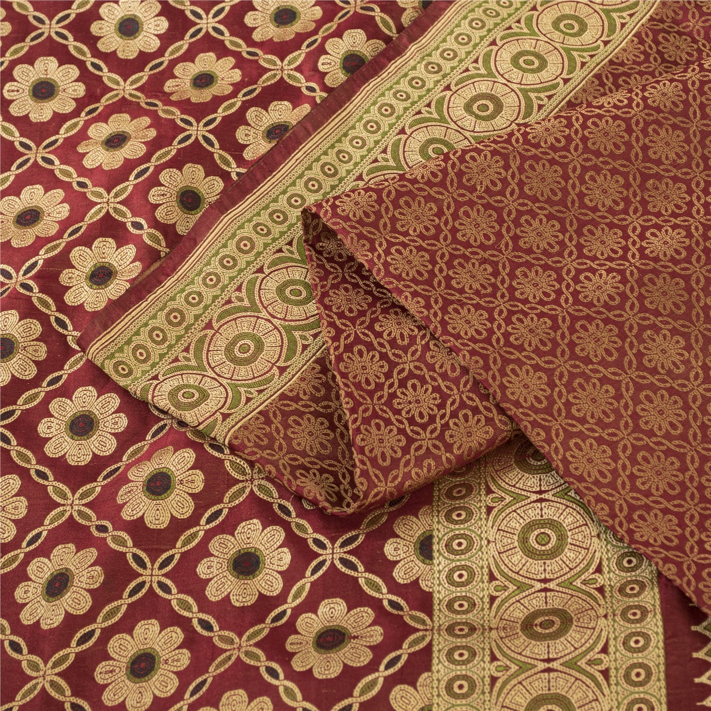 Sanskriti Vintage Sarees Red Banarasi Brocade Woven Pure Satin Sari 5+Yd Fabric