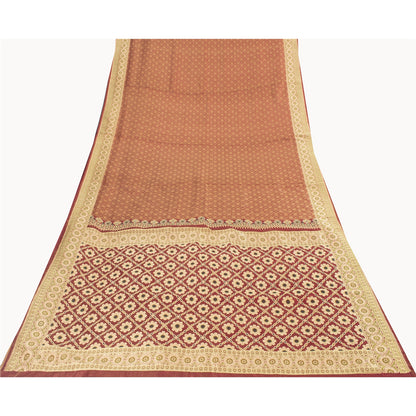 Sanskriti Vintage Sarees Red Banarasi Brocade Woven Pure Satin Sari 5+Yd Fabric