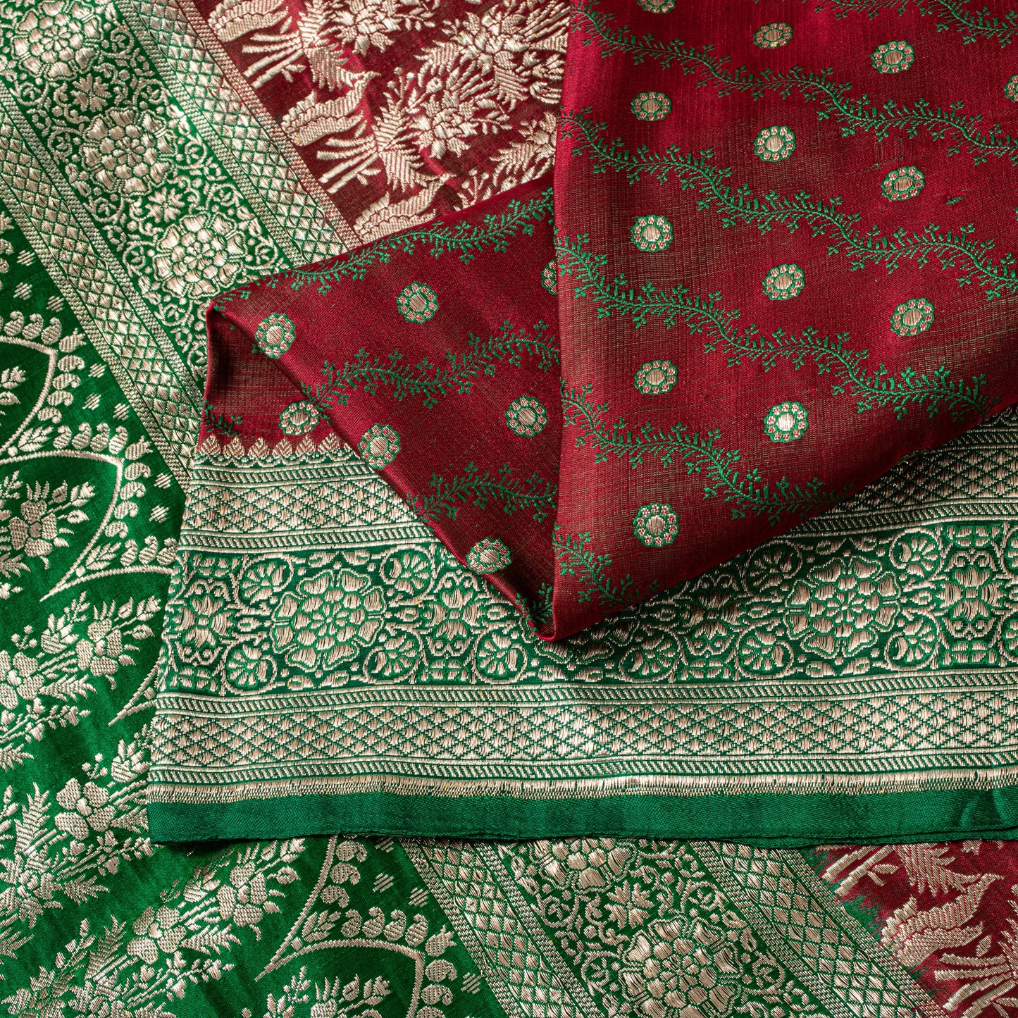 Sanskriti Vintage Soft Red Pure Silk Saree Banarasi Brocade Zari Hand-Woven 5+YD