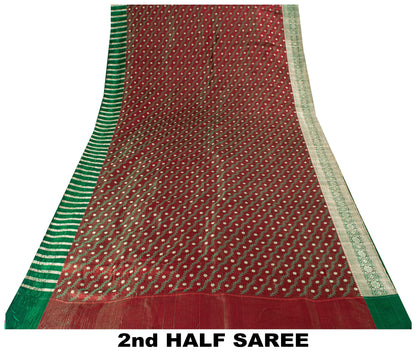 Sanskriti Vintage Soft Red Pure Silk Saree Banarasi Brocade Zari Hand-Woven 5+YD