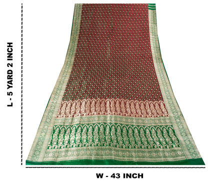 Sanskriti Vintage Soft Red Pure Silk Saree Banarasi Brocade Zari Hand-Woven 5+YD