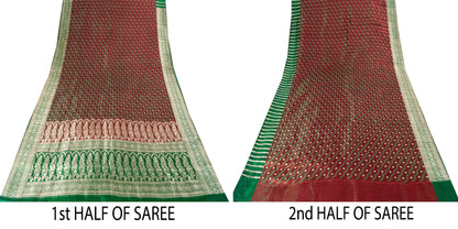 Sanskriti Vintage Soft Red Pure Silk Saree Banarasi Brocade Zari Hand-Woven 5+YD