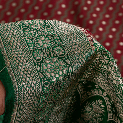 Sanskriti Vintage Soft Red Pure Silk Saree Banarasi Brocade Zari Hand-Woven 5+YD