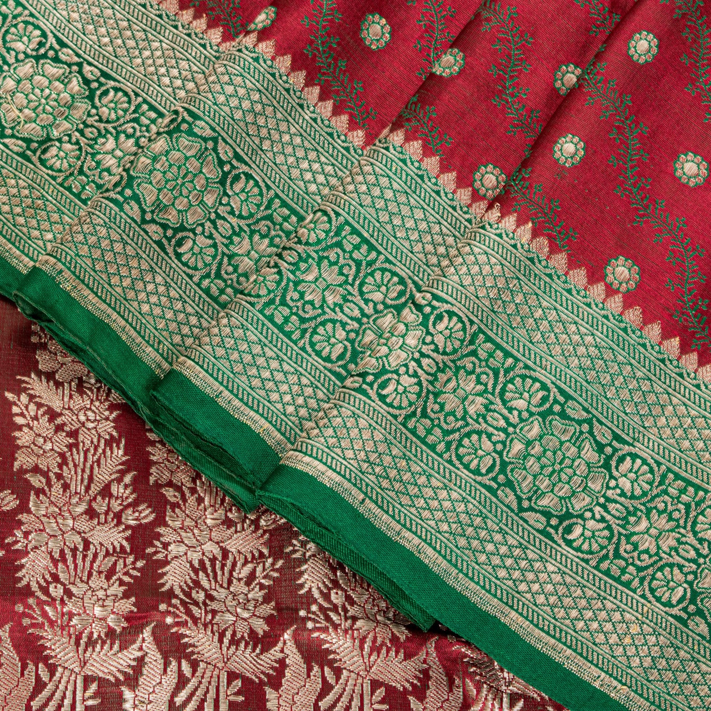 Sanskriti Vintage Soft Red Pure Silk Saree Banarasi Brocade Zari Hand-Woven 5+YD