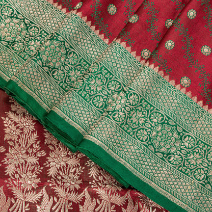 Sanskriti Vintage Soft Red Pure Silk Saree Banarasi Brocade Zari Hand-Woven 5+YD