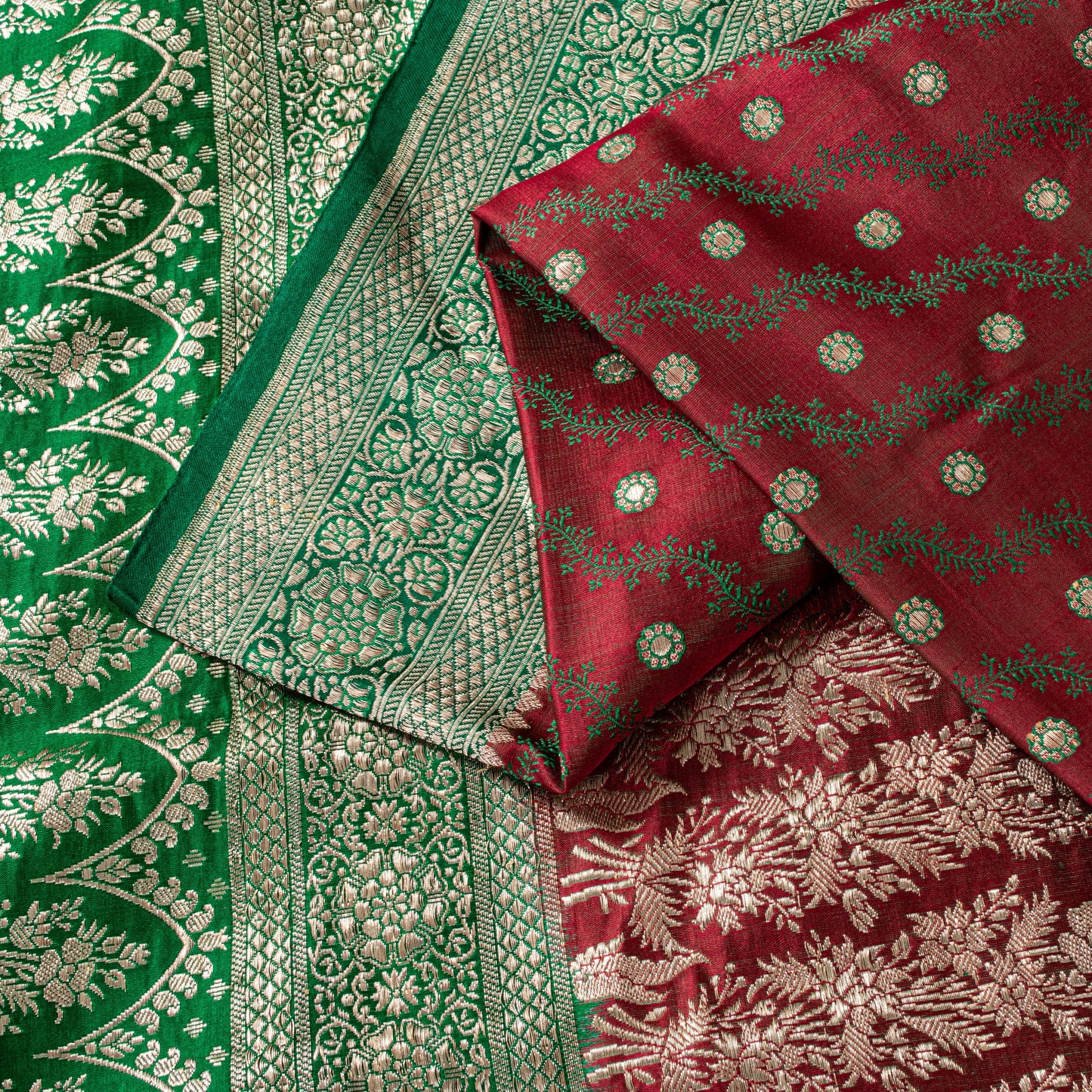 Sanskriti Vintage Soft Red Pure Silk Saree Banarasi Brocade Zari Hand-Woven 5+YD