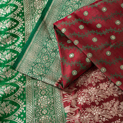 Sanskriti Vintage Soft Red Pure Silk Saree Banarasi Brocade Zari Hand-Woven 5+YD