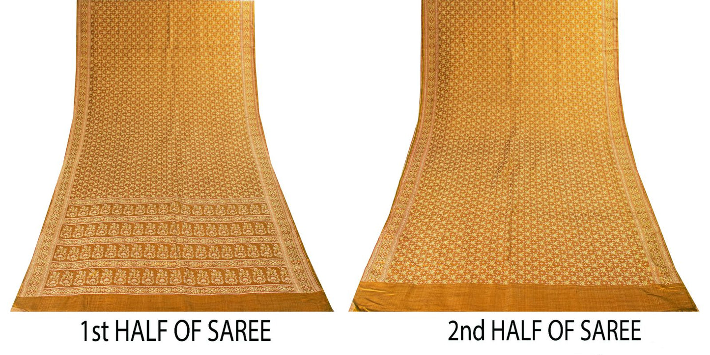 Sanskriti Vintage Mustard Pure Silk Saree Woven Motifs 5Yd Soft Sari